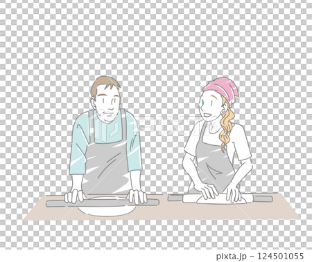 蕎麦打ち体験教室を楽しむ外国人カップル 124501055