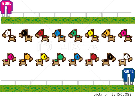 ドット絵競馬キャラセット（ファミコン風・レースゲーム風素材） 124501082