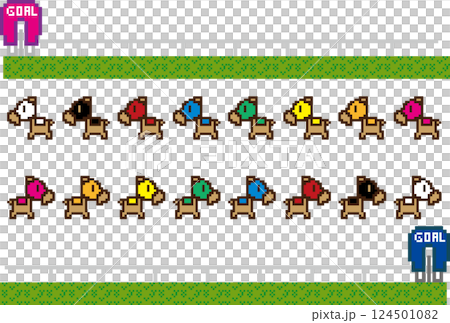 ドット絵競馬キャラセット（ファミコン風・レースゲーム風素材） 124501082