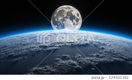 宇宙空間から見た地球と月 AI生成画像 宇宙空間から見た地球と月 AI生成画像 124501162