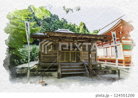 水彩画風　真禅寺（神宮寺）　護摩堂　岐阜県垂井町 124501200