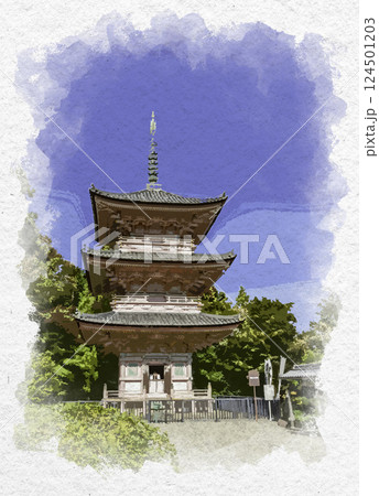 水彩画風 真禅寺(神宮寺) 三重塔 岐阜県垂井町 水彩画風 真禅寺(神宮寺) 三重塔 岐阜県垂井町 124501203