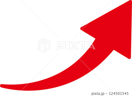 矢印　右肩上がり　上昇　UP　アイコン　飾り　あしらい　ピクトグラム　ビジネス　イラスト素材　赤 124501545