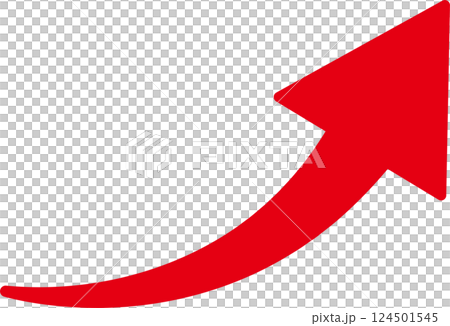 矢印　右肩上がり　上昇　UP　アイコン　飾り　あしらい　ピクトグラム　ビジネス　イラスト素材　赤 124501545