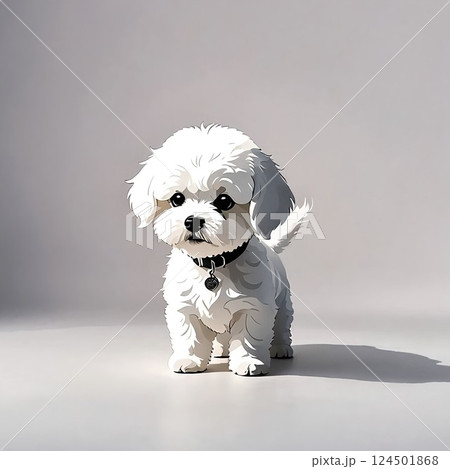 お洒落な首飾りをするビションフリーゼ 124501868