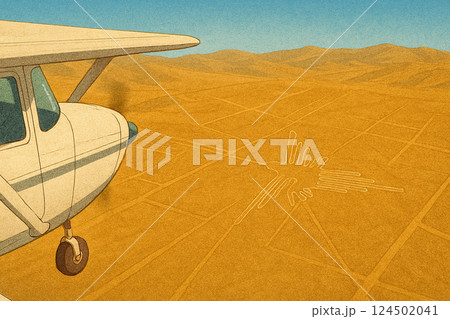 南米ペルー セスナ機から望むナスカの地上絵 124502041