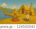 南米ペルー チチカカ湖の浮島で暮らす人々 124502042