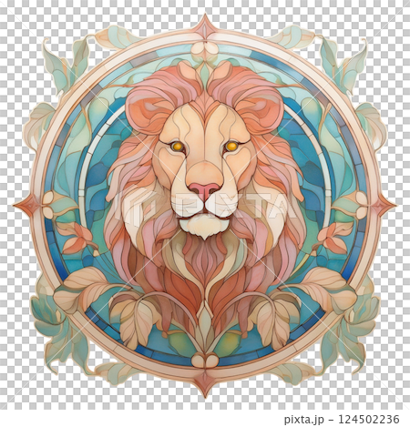 復古彩色玻璃獅子插圖1/傳單和海報材料 124502236