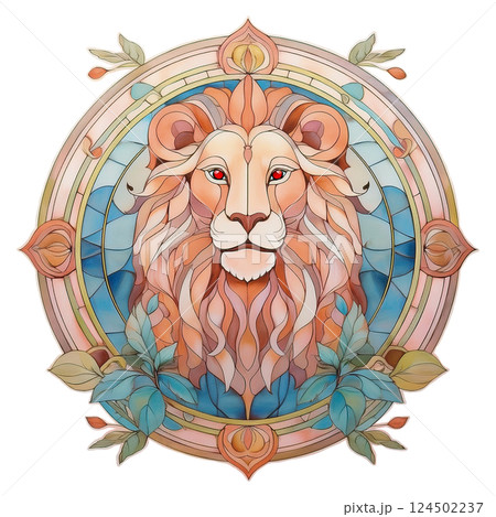 レトロなステンドグラスのライオンのイラスト2／チラシやポスター用素材 124502237