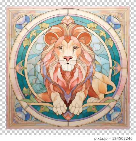 復古彩色玻璃獅子插圖10/傳單和海報材料 復古彩色玻璃獅子插圖10/傳單和海報材料 124502246