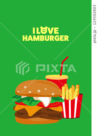 ハンバーガー大好きなポスター風イラスト ハンバーガー大好きなポスター風イラスト 124502603