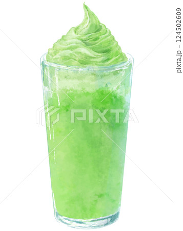 抹茶ソフトがのった抹茶フロートの水彩イラスト 抹茶ソフトがのった抹茶フロートの水彩イラスト 124502609