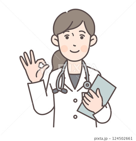 OKサインを出す女医さん_カルテあり 124502661