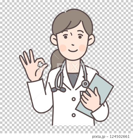 OKサインを出す女医さん_カルテあり 124502661
