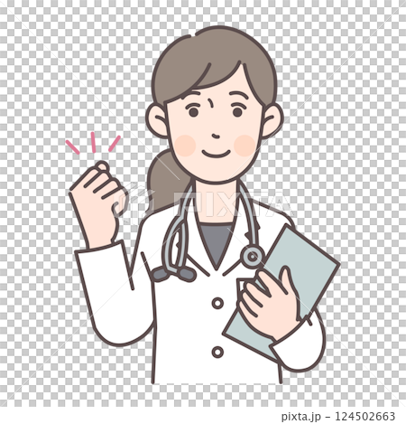 Female doctor pumping her fist_with medical records 124502663
