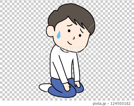 一名男子端坐著並出汗的插圖 一名男子端坐著並出汗的插圖 124503182
