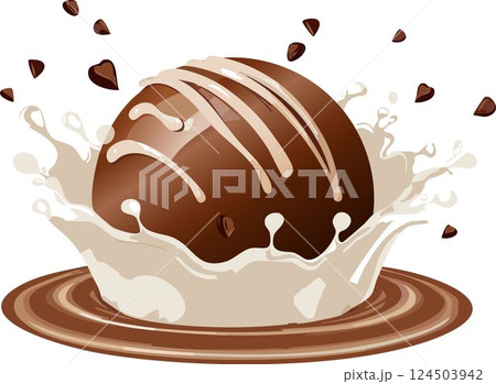 chocolate ice cream ball with splashes of milk 124503942