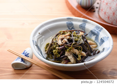 春の味覚 わらびの煮物 天然ワラビと薄揚げの煮もの 春の味覚 わらびの煮物 天然ワラビと薄揚げの煮もの 124504072