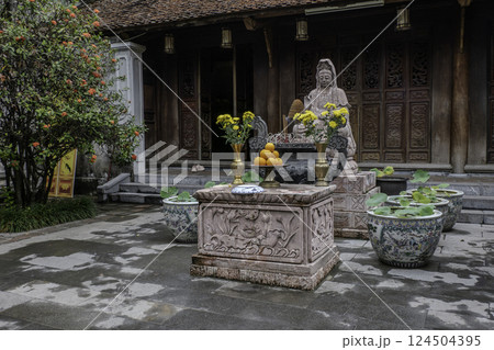 Vietnam, Hanoi, Offerings on the altar of the Mot Cot Pagoda or One Pillar Pagoda is a pagoda. Vietnam, Hanoi, Offerings on the altar of the Mot Cot Pagoda or One Pillar Pagoda is a pagoda. 124504395