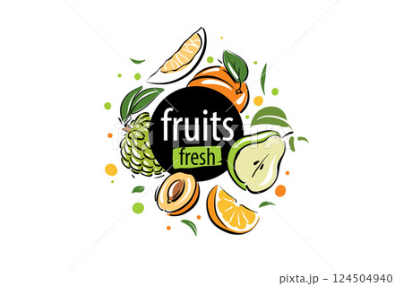 Vector logo with painted fresh fruits 124504940