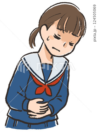 手描きイラスト　思春期　女子　腹痛 124505069