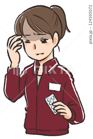 手描きイラスト 思春期 女子 頭痛 手描きイラスト 思春期 女子 頭痛 124505072
