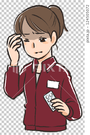 手描きイラスト 思春期 女子 頭痛 手描きイラスト 思春期 女子 頭痛 124505072