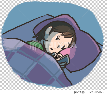 手描きイラスト 思春期 女子 夜更かし スマホ依存 手描きイラスト 思春期 女子 夜更かし スマホ依存 124505075