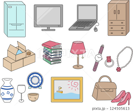 遺品整理 不用品 カットイラストセット 主線あり カラー 124505613