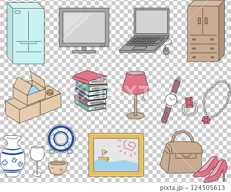 遺品整理 不用品 カットイラストセット 主線あり カラー 124505613