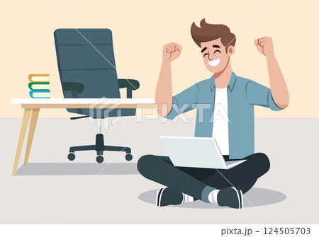 When the young man completed his mission, he raised his hands in a cheer of satisfaction. 124505703