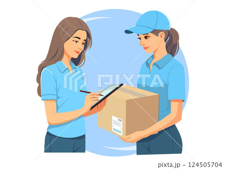 The delivery man is asking the customer to sign to confirm receipt of the goods. 124505704