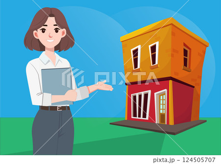 Receptionist invites customers into the store Receptionist invites customers into the store 124505707