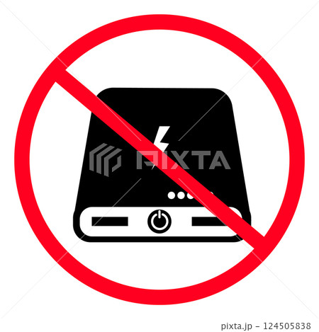 Forbidden power bank icon. No power bank recharger sign. Do not power bank symbol. Forbidden power bank icon. No power bank recharger sign. Do not power bank symbol. 124505838