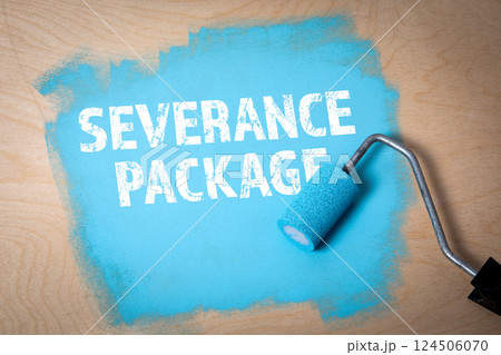 Severance Package Concept with Paint Roller on Wood Background 124506070