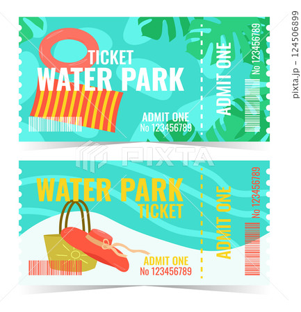 Water Park Aqua Park ticket template layout. Summer vacation entertainment. Vector illustration 124506899