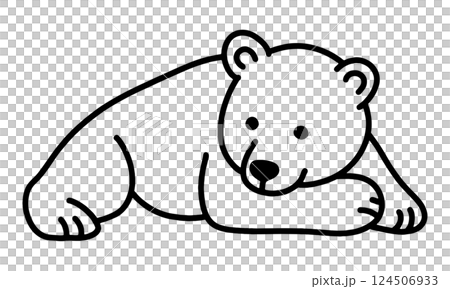 やる気がなくだらしないポーズで寝そべっている白熊の手描き線画イラスト 透過背景の切り抜き やる気がなくだらしないポーズで寝そべっている白熊の手描き線画イラスト 透過背景の切り抜き 124506933