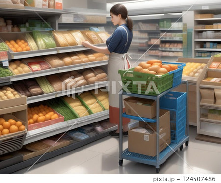 スーパーで品出しを行う女性 124507486