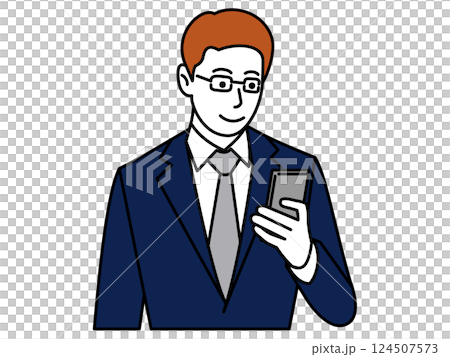 一個穿著西裝的男人看著智慧型手機 124507573
