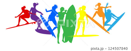 Surfer Surfboard Surfers Women Female Silhouettes Surfer Surfboard Surfers Women Female Silhouettes 124507840