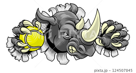 Rhino Rhinoceros Tennis Mascot Rhino Rhinoceros Tennis Mascot 124507845