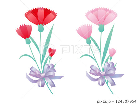 カーネーションの花束セット、赤とピンク 124507954