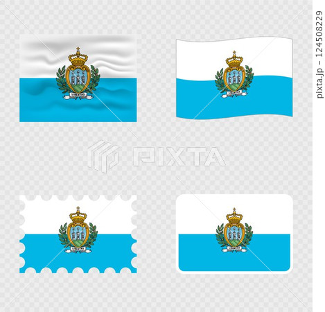 San Marino national flag in four different styles. 124508229
