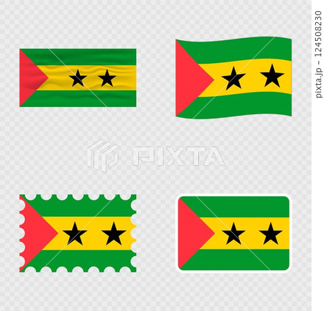 Sao Tome and Principe national flag in four different styles. 124508230