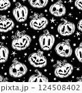 seamless monochrome pattern of cartoon halloween pumpkins 124508402