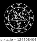 pentagrams with mystical signs of the zodiac 124508404