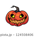 Orange cartoon smiling halloween pumpkin isolated on white background 124508406