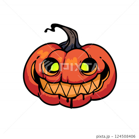 Orange cartoon smiling halloween pumpkin isolated on white background Orange cartoon smiling halloween pumpkin isolated on white background 124508406