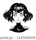 Beautiful gothic young girl. Esoteric portrait of a girl with starry hair 124508409