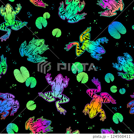floral pattern of water lily leaves and frogs floral pattern of water lily leaves and frogs 124508411